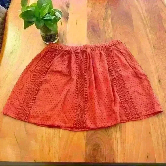 J Crew Boho Cottagecore Cherry Red Textured  Lace High Waisted Mini A Line Skirt - Picture 4 of 10